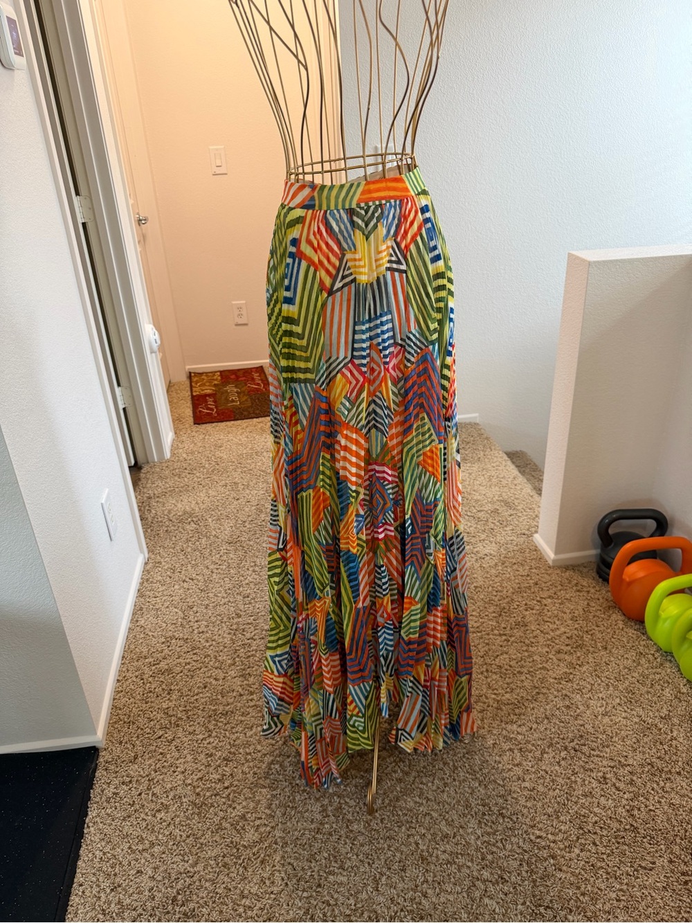 Alice + Olivia Katz Asymmetric Maxi Skirt in Green, Orange, Blue